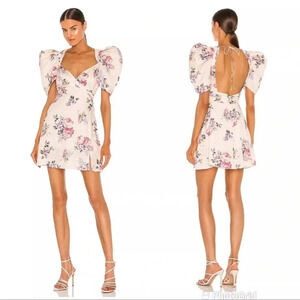 LPA Azra Mini Dress Puff Sleeve Ariel Pink Print Size XS